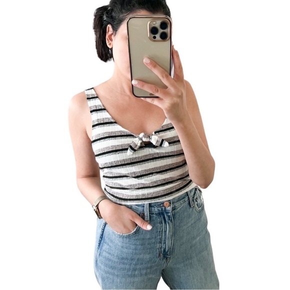 Cupcakes and Cashmere Striped Ribbed Knit Black White Tank Size Medium - Picture 1 of 5